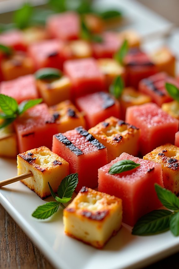 grilled halloumi watermelon skewers