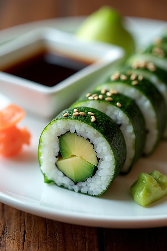 homemade cucumber avocado sushi