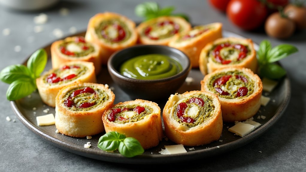 pesto pinwheels with tomatoes