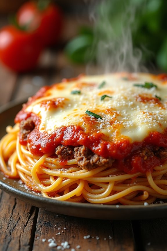 cheesy layered spaghetti bake