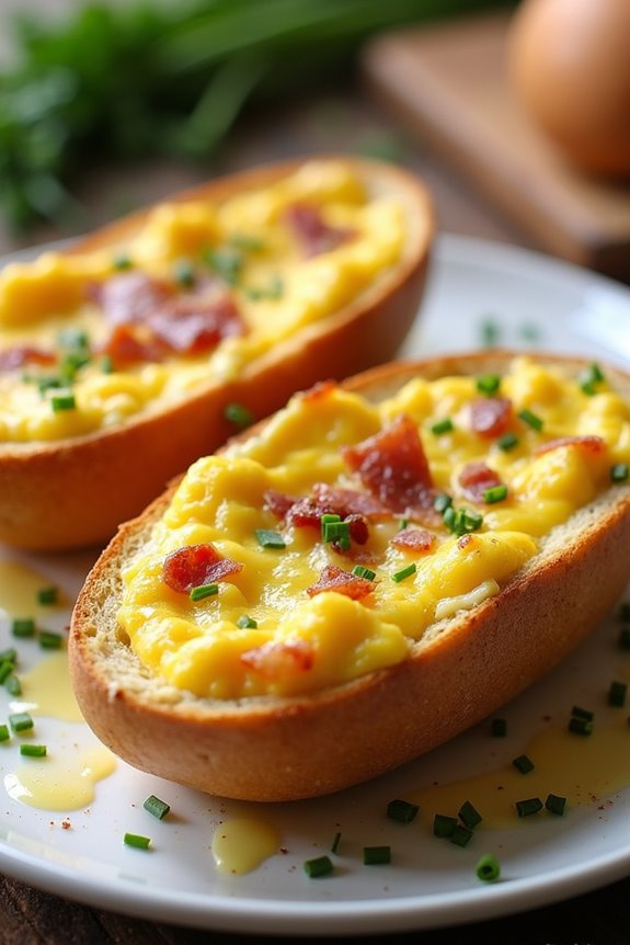 egg filled baguette breakfast