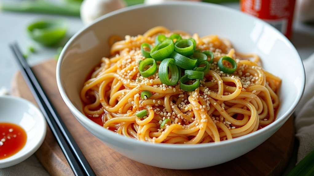 garlic infused sesame ramen noodles