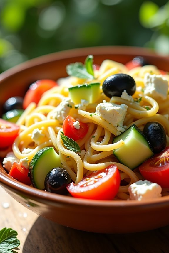 lemon greek horiatiki pasta salad