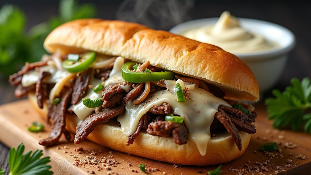 mushroom filled cheesesteak delight