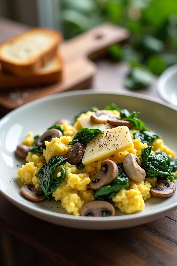 mushroom spinach scrambled eggs