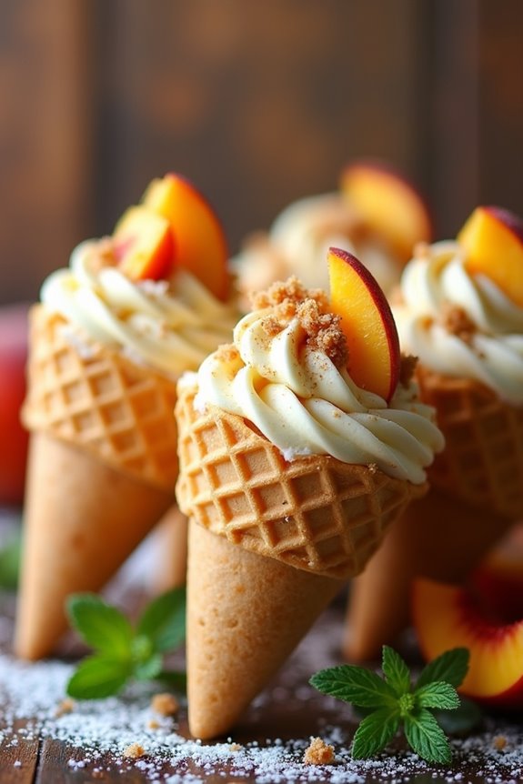 peach cobbler cheesecake cones