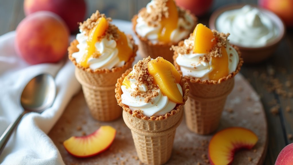 peach cobbler cheesecake cones