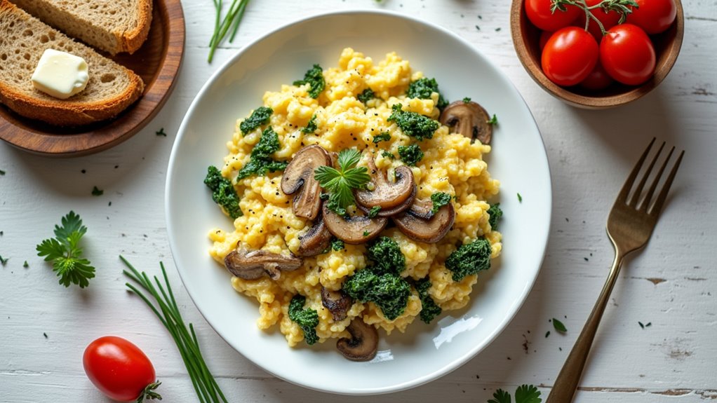 savory mushroom spinach scramble