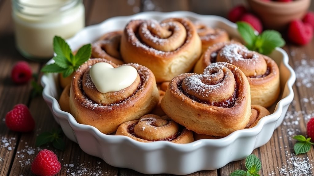 sweet heart shaped cinnamon rolls