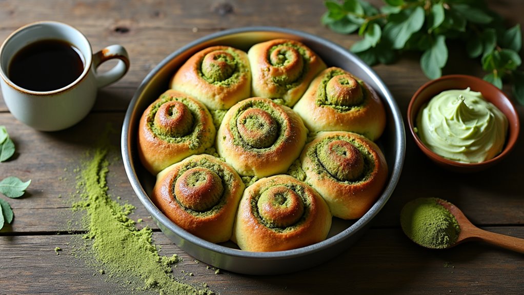 cozy matcha infused cinnamon rolls