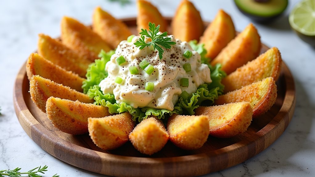 crab salad in avocado wedges