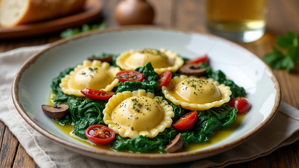 creamy mushroom spinach ravioli