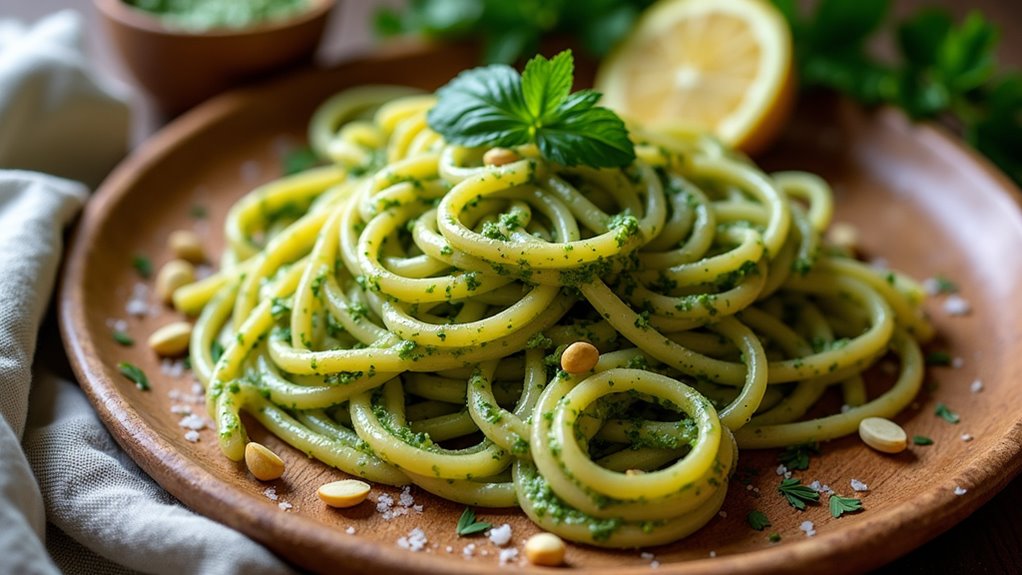 flavorful bucatini verde dish