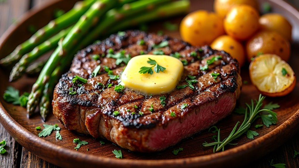 grilled ribeyes with garlic butter