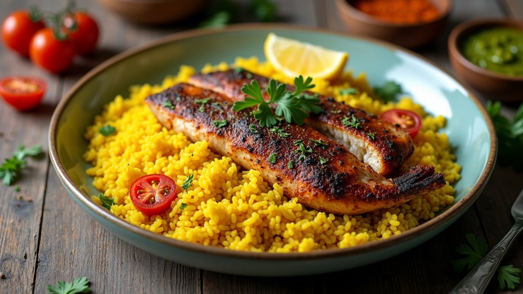 spiced fish with turmeric rice